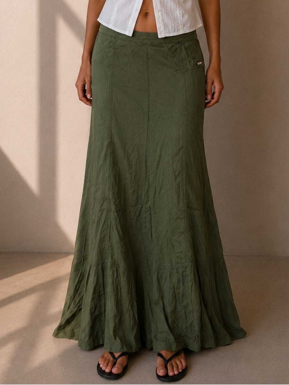 Vintage Miss Sixty Flowy Green Maxi Skirt